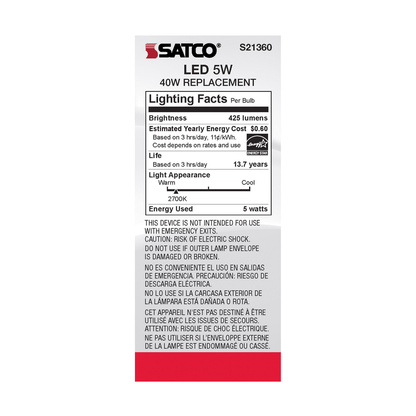 5 Watt ST19 LED; Clear; Medium base; 90 CRI; 2700K; 120 Volt