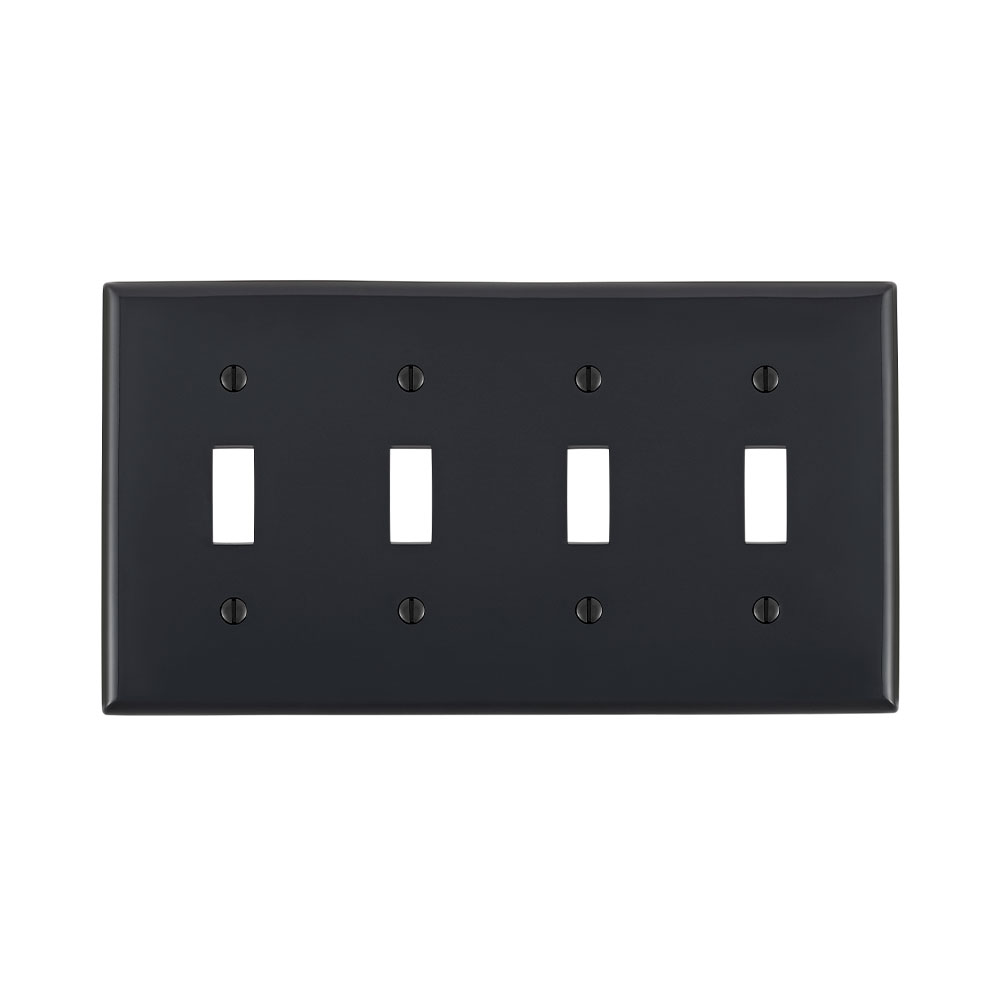 4-Gang Toggle Switch Wallplate, Standard Size, Thermoplastic Nylon, Black