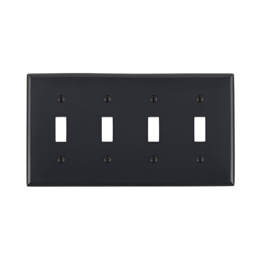 4-Gang Toggle Switch Wallplate, Standard Size, Thermoplastic Nylon, Black