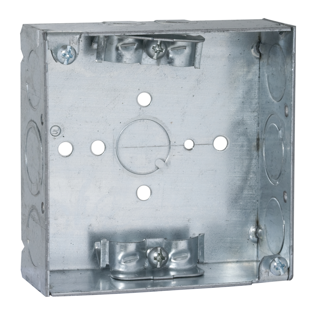 4 in. Square Box, Welded, 1-1/2 in. Deep with NMSC Clamps, Five 1/2 in. KO's and Two TKO's