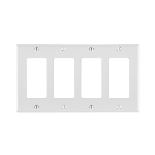 4-Gang Decora/GFCI Device Wallplate, Standard Size, Thermoplastic Nylon, White