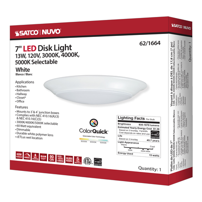 7 inch; LED Disk Light; CCT Selectable 3K/4K/5K; White Finish