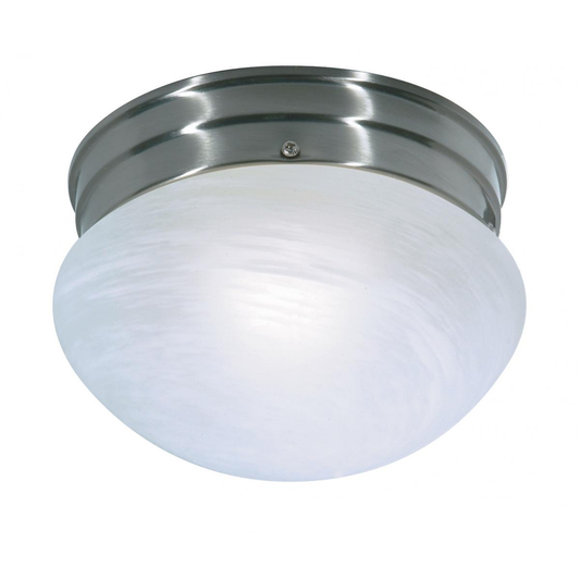 1 Light - 8" - Flush with Alabaster Glass - Brushed Nickel Finish