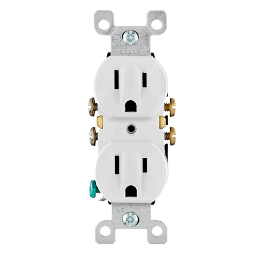 15 Amp Duplex Outlet/Receptacle, Contractor Pack, Grounding, White
