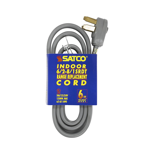 6 Foot, 3 Wire Heavy Duty Replacement Range Cord; 6-2 - 8-1 SRDT Gray Flat; Indoor Use Only; 50A/125V-250V; 12500W
