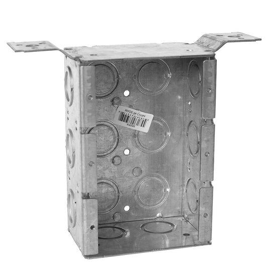 AR686 - 3 DEVICE BOX, 2-1/2" DEEP, 1/2" & 3/4" SIDE KNOCKOUTS, WOOD/METAL STUD BRACKET, WELDED
