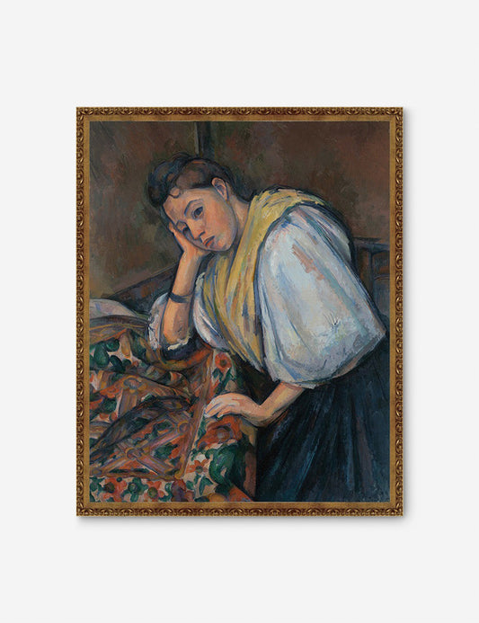 Young Italian Woman at a Table Wall Art by Paul Cezanne