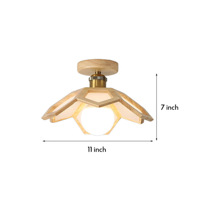Wood Semi Flush Mount Light Modern Minimalist Lotus Light