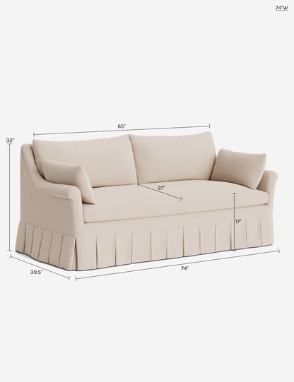 Portola Rolled Arm Luxe Depth Pleated Sofa