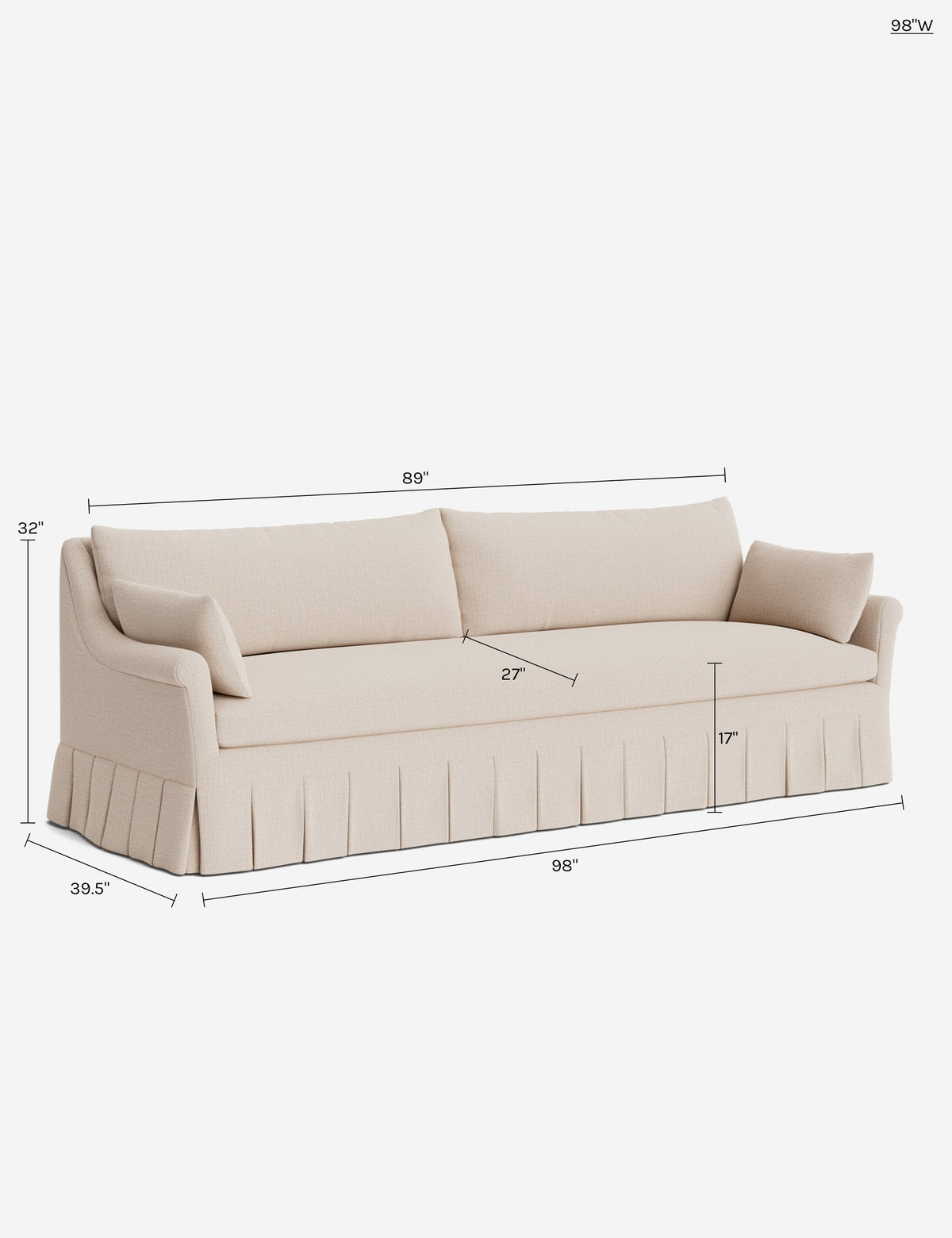 Portola Rolled Arm Luxe Depth Pleated Sofa