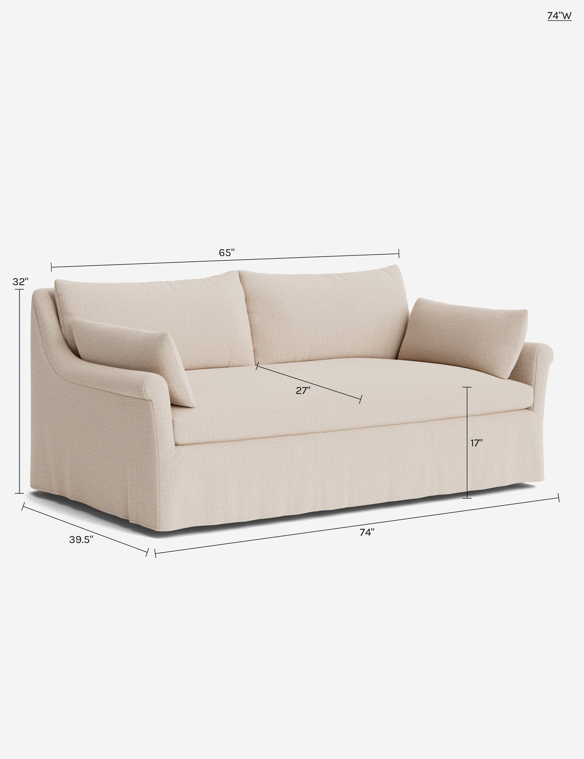 Portola Rolled Arm Luxe Depth Slipcover Sofa