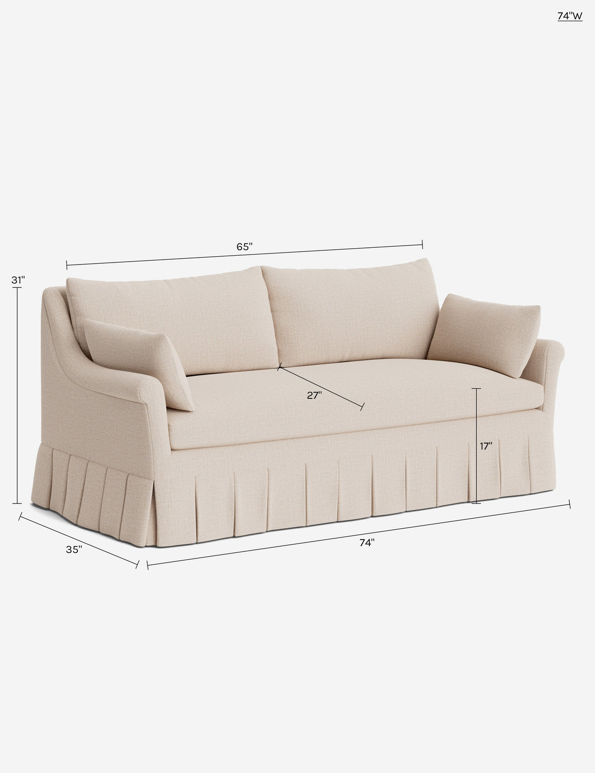 Portola Rolled Arm Pleated Sofa