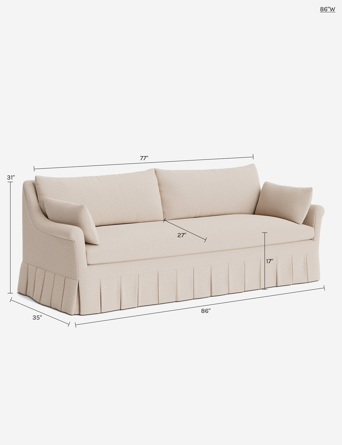 Portola Rolled Arm Pleated Sofa