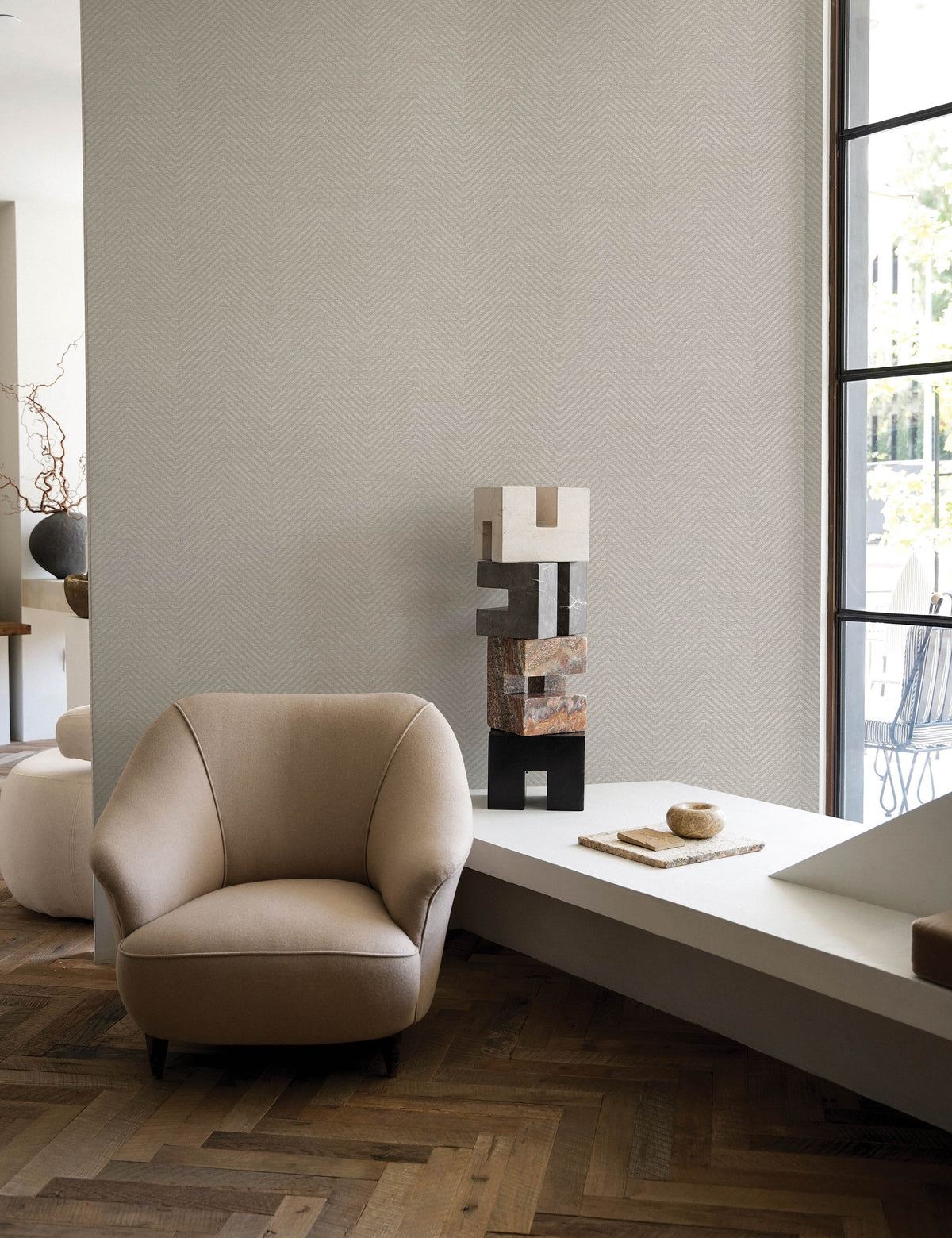 Faux Grasscloth Parquet Textured Peel + Stick Wallpaper by Jeremiah Brent