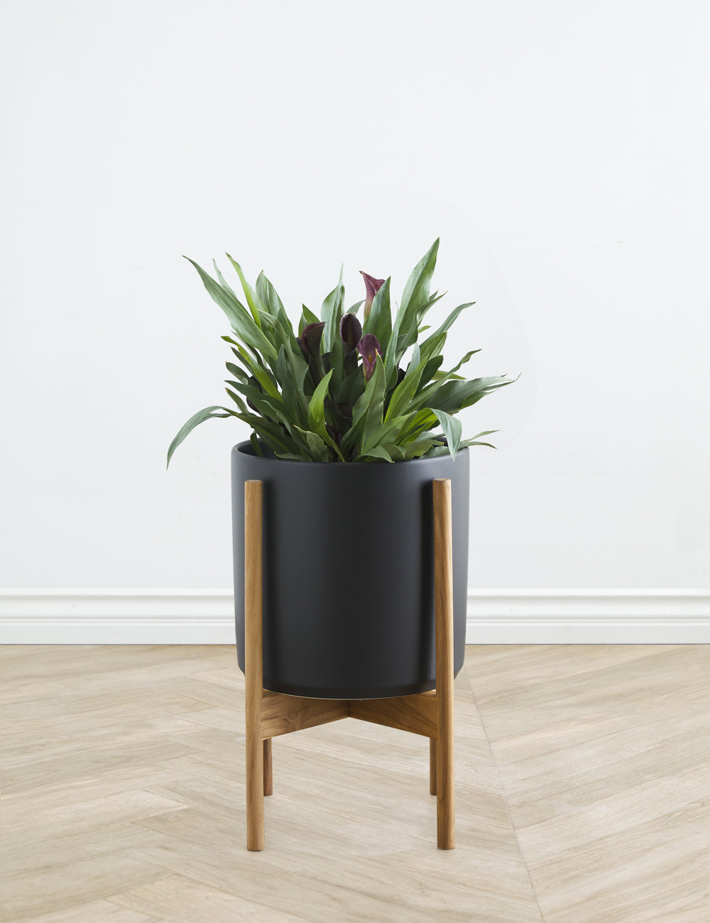 Ceramic Planter Pot + Teak Stand by LBE Design