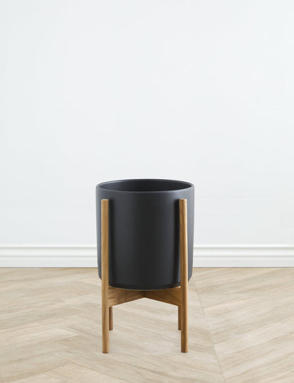 Ceramic Planter Pot + Teak Stand by LBE Design