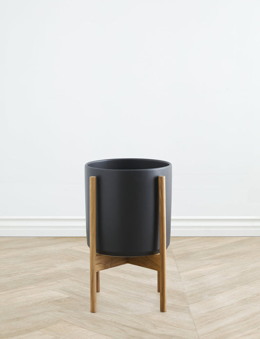 Ceramic Planter Pot + Teak Stand by LBE Design