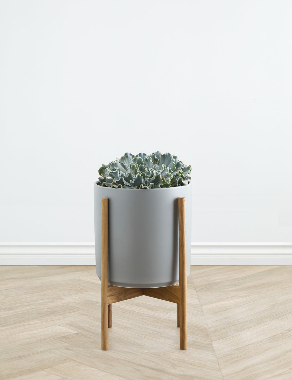 Ceramic Planter Pot + Teak Stand by LBE Design