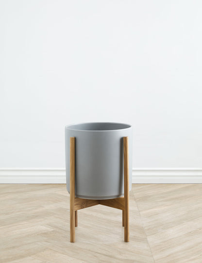 Ceramic Planter Pot + Teak Stand by LBE Design