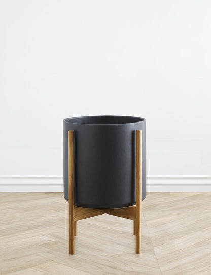 Ceramic Planter Pot + Teak Stand by LBE Design