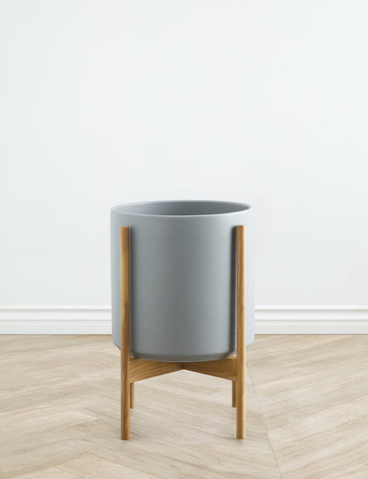 Ceramic Planter Pot + Teak Stand by LBE Design