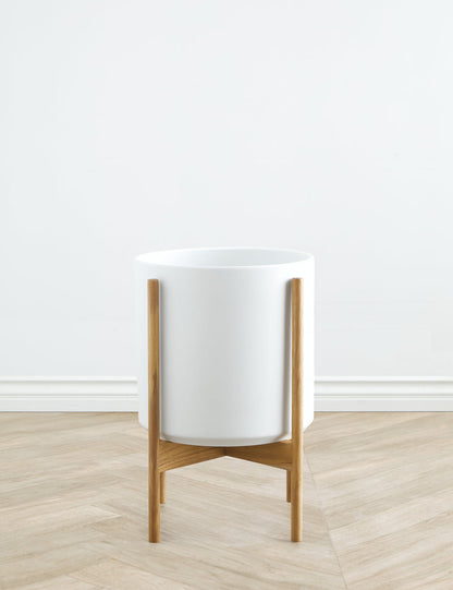 Ceramic Planter Pot + Teak Stand by LBE Design