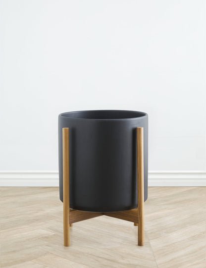 Ceramic Planter Pot + Teak Stand by LBE Design
