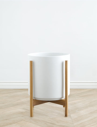 Ceramic Planter Pot + Teak Stand by LBE Design