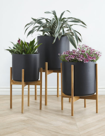 Ceramic Planter Pot + Teak Stand by LBE Design