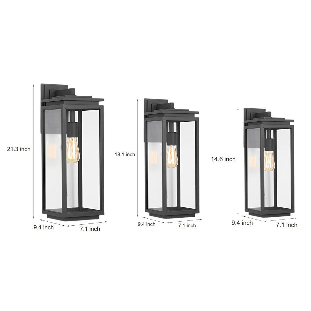 Waterproof Rectangular Glass Black Outdoor Wall Lantern Lantern