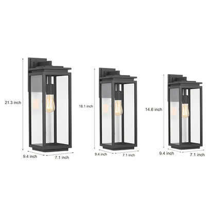 Waterproof Rectangular Glass Black Outdoor Wall Lantern Lantern