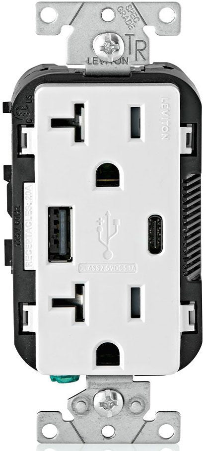 5.1A USB Type A/Type-C Wall Outlet Charger with 20A Tamper-Resistant Receptacles