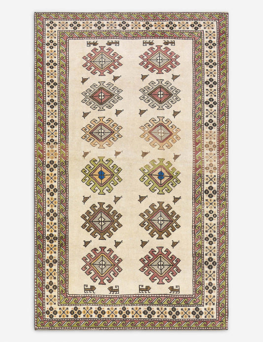 Vintage Turkish Hand-Knotted Wool Rug No. 485, 5' x 8' 3"