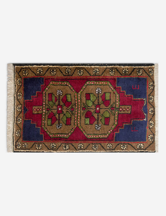 Vintage Turkish Hand-Knotted Wool Mini Rug No. 336, 2' x 3'
