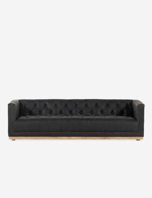 Afia Leather Sofa, Distressed Black