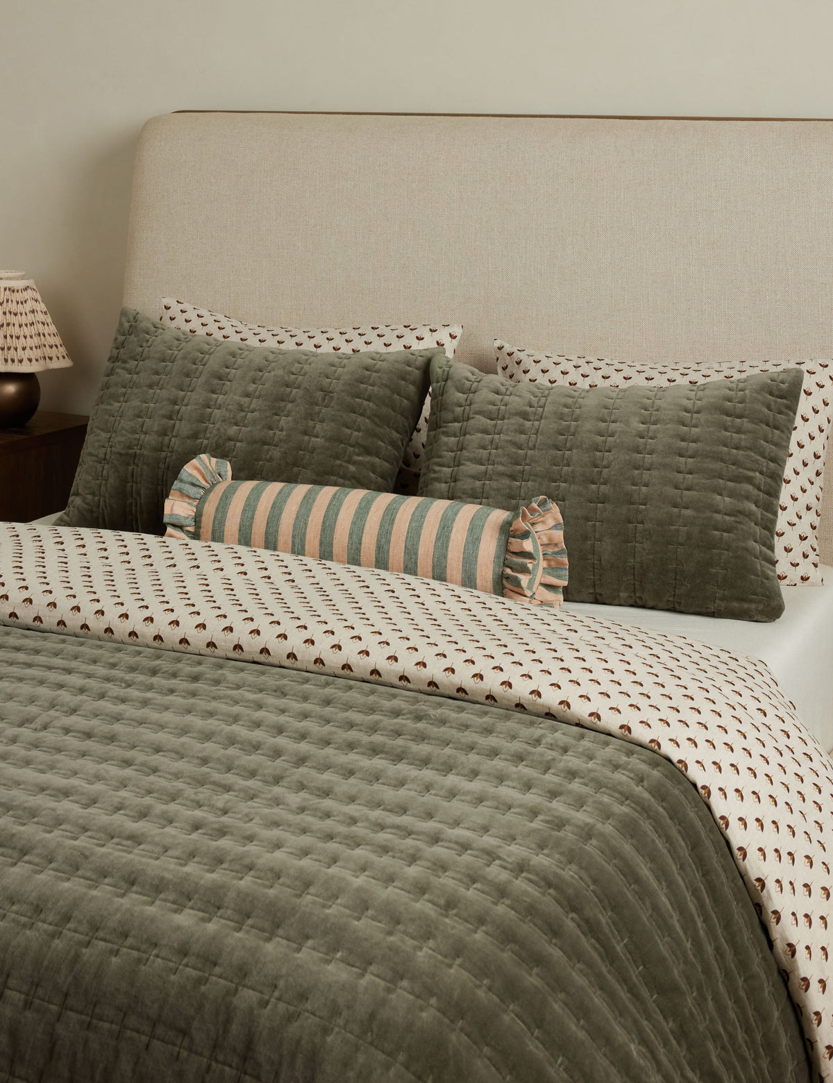 Amaroso Linen Ruffle Bolster Pillow