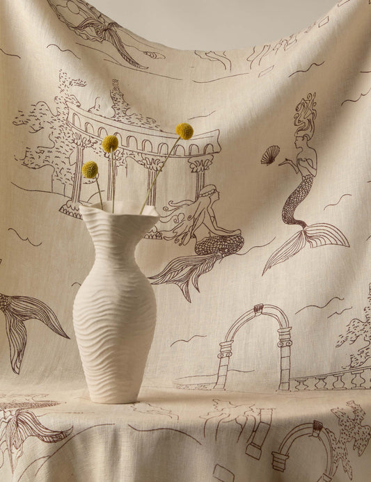 Mermaid Toile Linen Fabric by Sarah Sherman Samuel