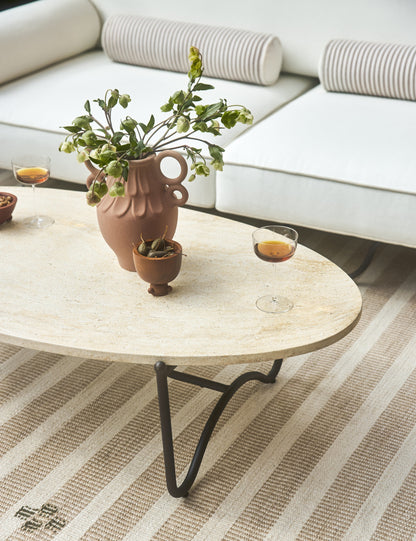 Open Box: Peggy Outdoor Oval Coffee Table, Faux Travertine by Sarah Sherman Samuel