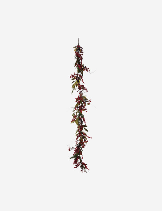 Faux Spruce Garland with Red Berries and Pinecones