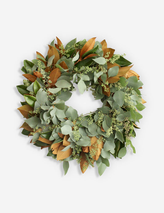 Fresh Handmade Magnolia and Seeded Eucalyptus Wreath
