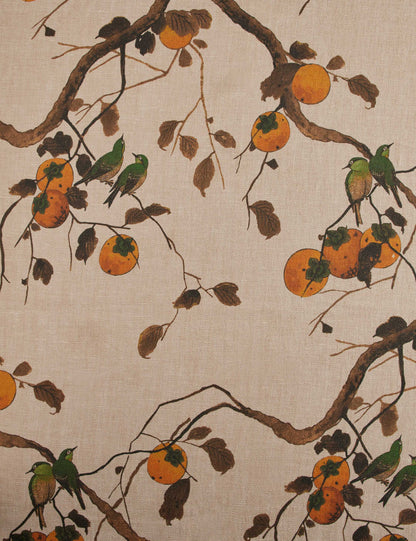 Persimmon Birds Flax Linen Fabric by Nathan Turner