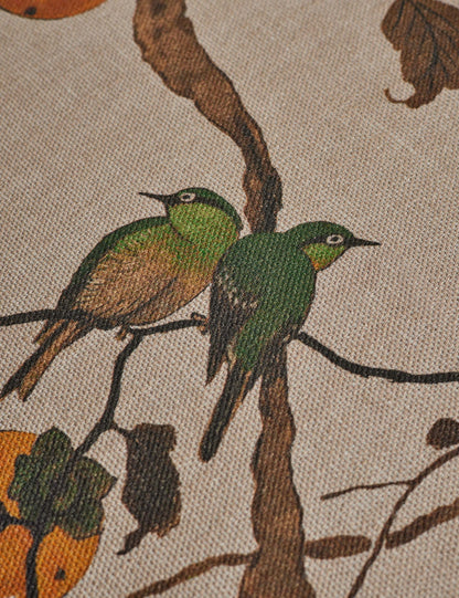 Persimmon Birds Flax Linen Fabric by Nathan Turner
