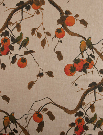 Persimmon Birds Flax Linen Fabric by Nathan Turner