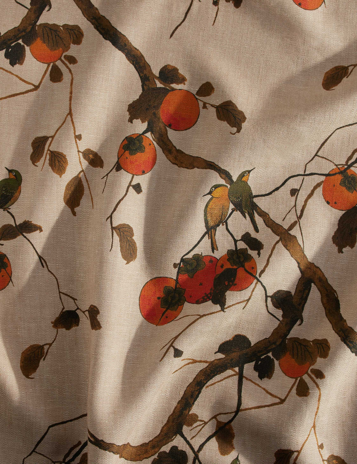 Persimmon Birds Flax Linen Fabric by Nathan Turner