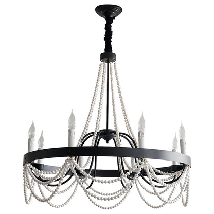 Vintage Wrought Iron Chandelier French Artistic Pearl Ceiling Light