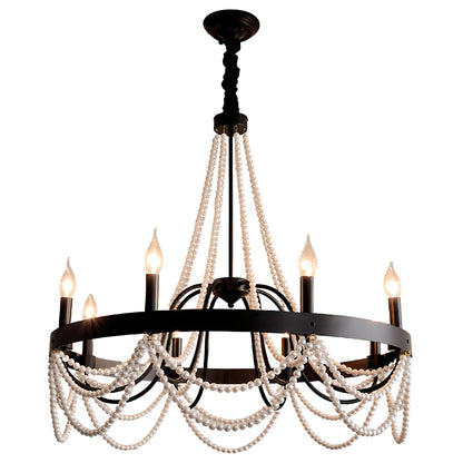 Vintage Wrought Iron Chandelier French Artistic Pearl Ceiling Light