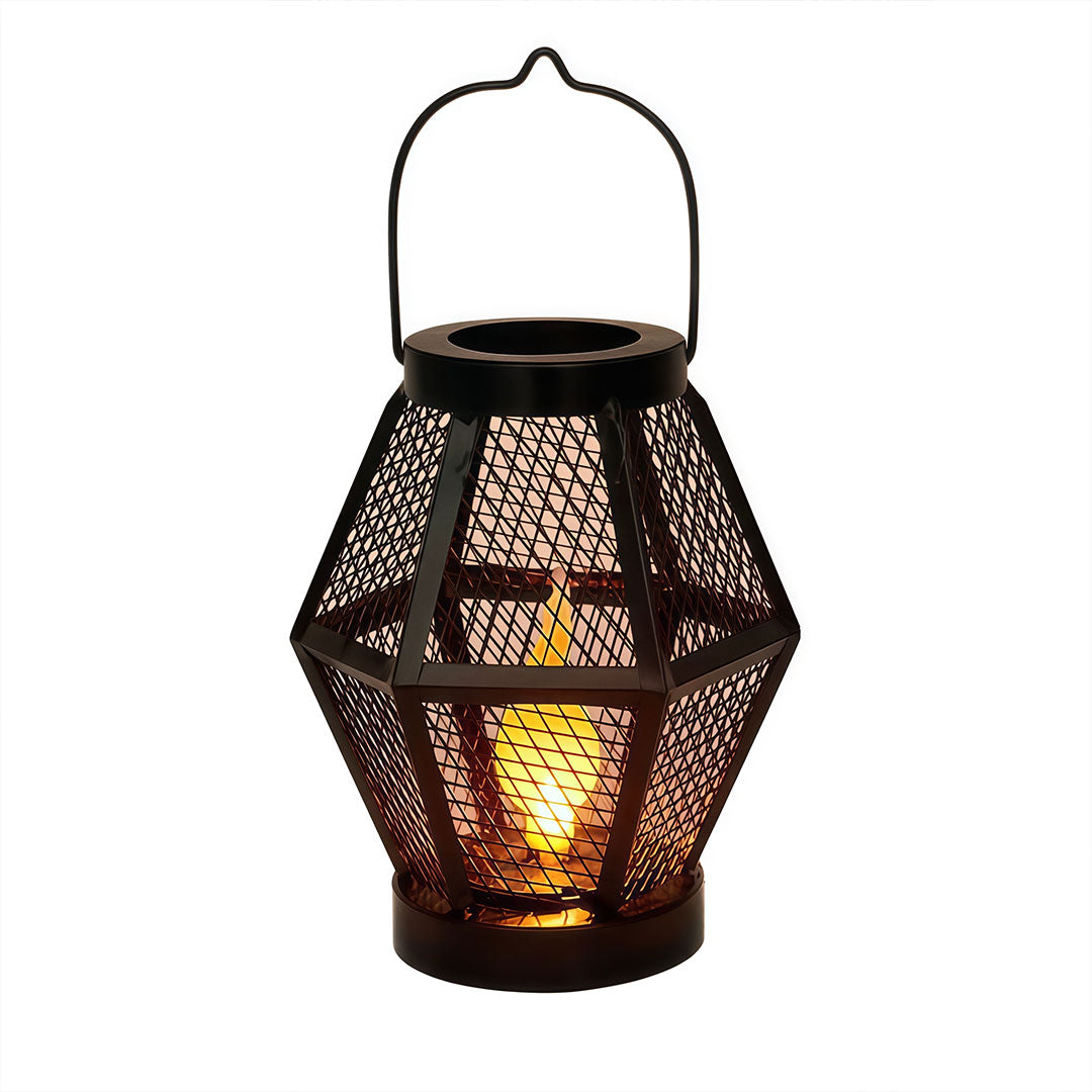 【2 PCS】Portable Lantern Lamp Solar Iron Mesh Metal Landscape Light