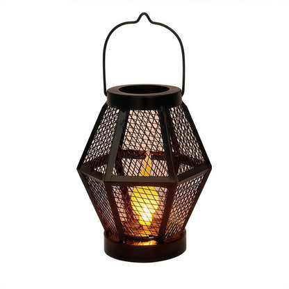 【2 PCS】Portable Lantern Lamp Solar Iron Mesh Metal Landscape Light