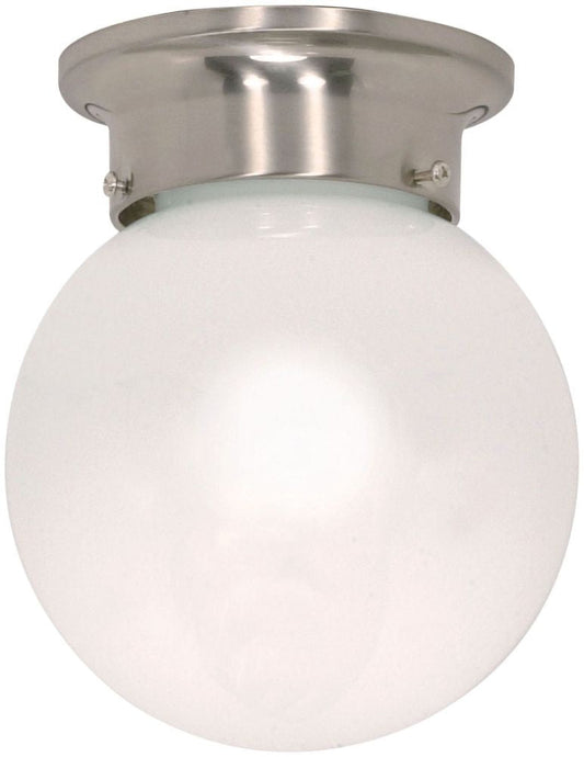 1 Light - 6" Flush with White Glass - Brushed Nickel Finish