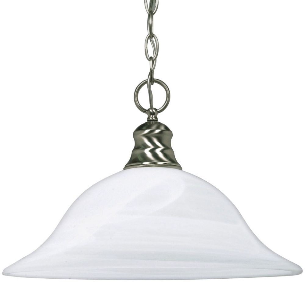 1 Light - 16" Pendant with Alabaster Glass - Brushed Nickel Finish